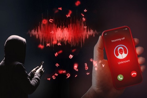 Silhouette mit Soundwelle und unbekanntem Anrufer als Sinnbild f&uuml;r KI-Stimmenf&auml;lschung