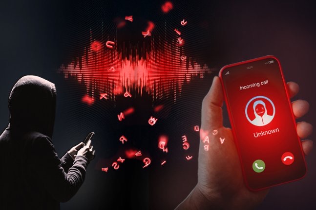 Silhouette mit Soundwelle und unbekanntem Anrufer als Sinnbild f&uuml;r KI-Stimmenf&auml;lschung